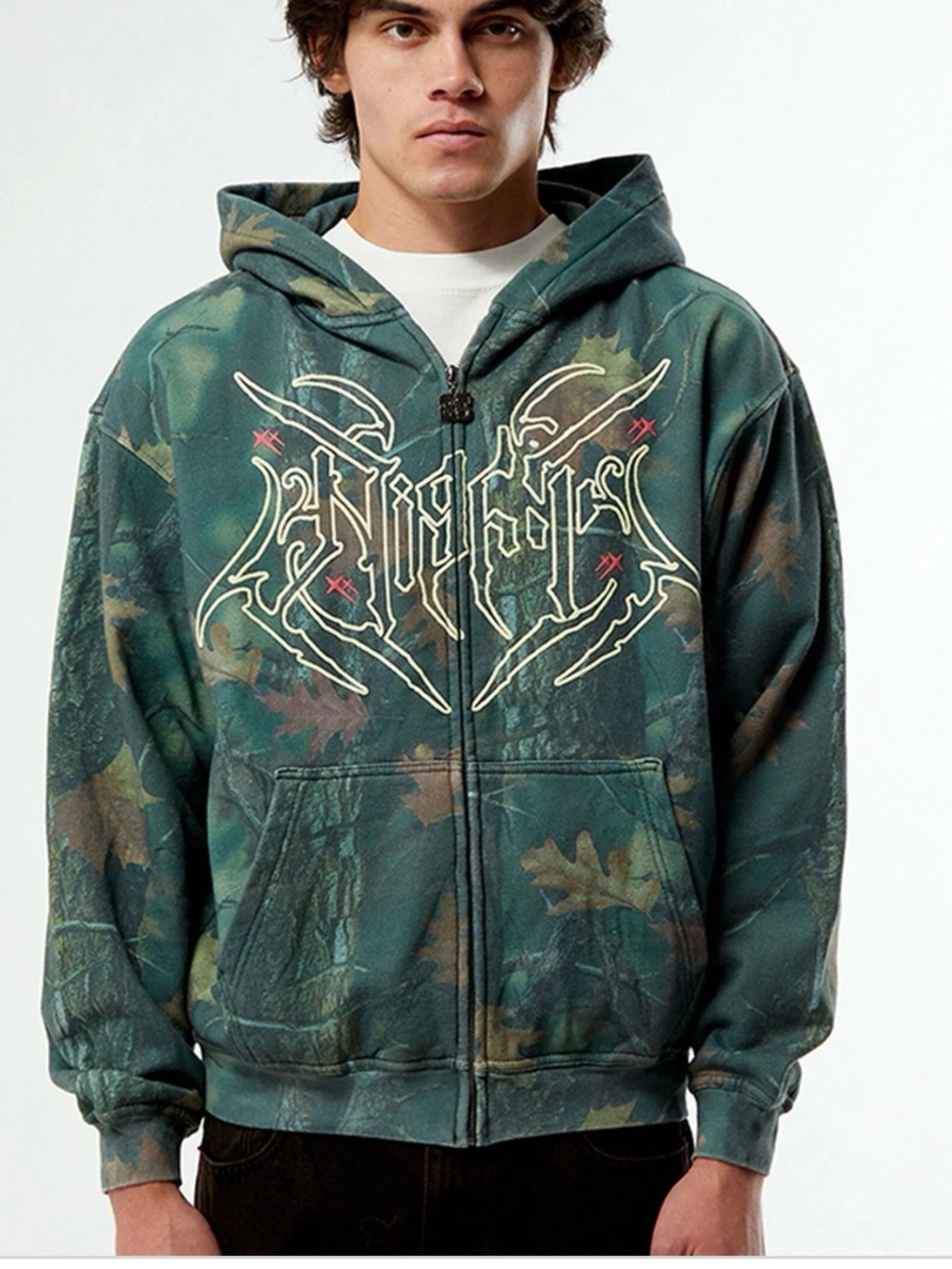 Pacsun-Nightlab Night Spider Camo Full Zip Hoodie Sweatshirt-M-Unisex